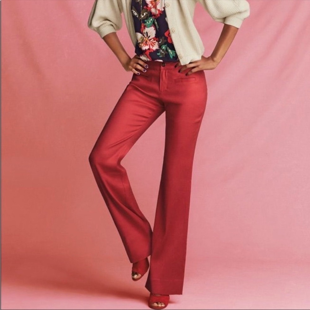 New CAbi Perfect Red Valentine Linen Blend Trousers Size 4